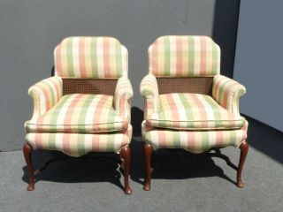 Unique Vintage French Country Cottage Half Cane Back Accent Arm Chairs 2