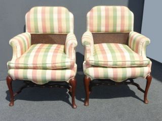 Unique Vintage French Country Cottage Half Cane Back Accent Arm Chairs 3