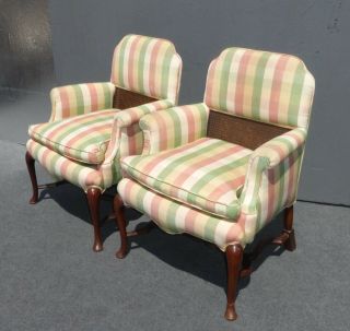 Unique Vintage French Country Cottage Half Cane Back Accent Arm Chairs 4