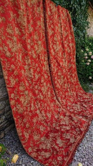 SUBLIME PR LARGE ANTIQUE FRENCH WOVEN SILK TAPESTRY CHATEAU CURTAINS c1880 3