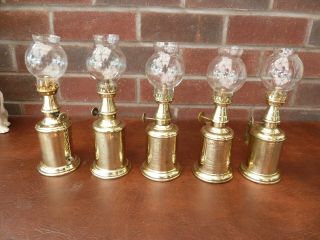 5 Vintage French Brass Pigeon Type Oil Lamps In Order