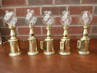 5 Vintage French Brass Pigeon Type Oil Lamps in Order 7