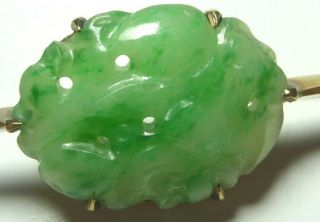 Antique Chinese Carved Apple Jade Jadeite 9ct Gold Brooch Pin Box