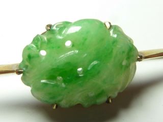 ANTIQUE CHINESE CARVED APPLE JADE JADEITE 9CT GOLD BROOCH PIN BOX 2