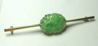 ANTIQUE CHINESE CARVED APPLE JADE JADEITE 9CT GOLD BROOCH PIN BOX 3