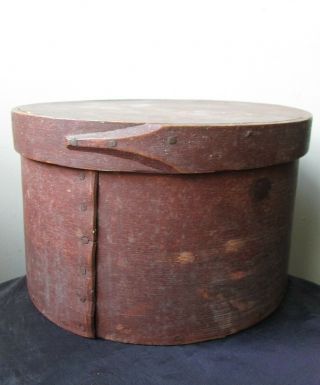 Large Antique 19th Century Dry Red Paint Bentwood Wood Pantry Box Aafa