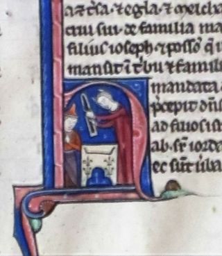 Ca.  1250 Bible Manuscript Leaf With Small Miniature,  Moses With Commandments