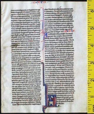 ca.  1250 Bible manuscript leaf with small miniature,  Moses with Commandments 2