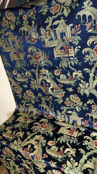 Antique French Lyon Silk Brocade Jacquard Chinoiserie Fabric 4