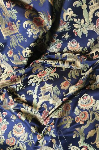 Antique French Lyon Silk Brocade Jacquard Chinoiserie Fabric 5