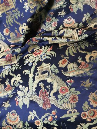 Antique French Lyon Silk Brocade Jacquard Chinoiserie Fabric 6