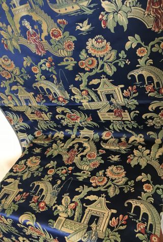 Antique French Lyon Silk Brocade Jacquard Chinoiserie Fabric