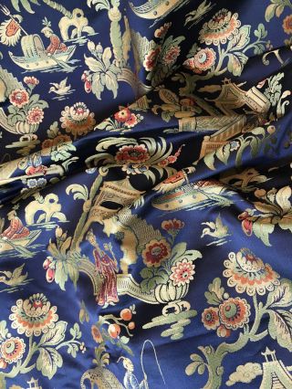 Antique French Lyon Silk Brocade Jacquard Chinoiserie Fabric 6