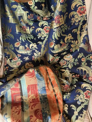 Antique French Lyon Silk Brocade Jacquard Chinoiserie Fabric 8