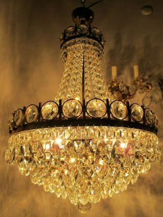 Antique Vnt French Swarowski Crystal Chandelier Lamp 1940 