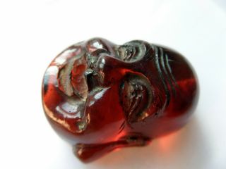 1920 ' s Carved Cherry Bakelite Budai Head good luck Netsuke Toggle Japanese 7