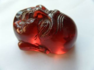 1920 ' s Carved Cherry Bakelite Budai Head good luck Netsuke Toggle Japanese 9