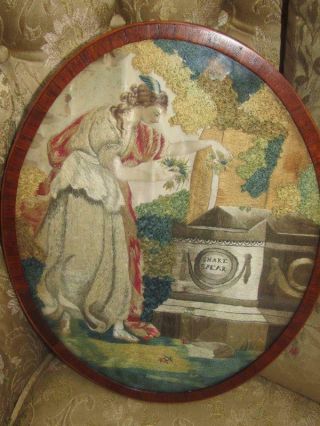 19 Th Century Silk Embroidery Of A Maiden At Shakspears Tomb Inlaid Frame