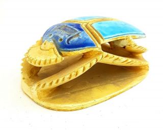 Very Rare Egyptian Blue Antique Scarab Beetle Amulet Unique Hieroglyph Faience