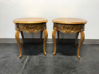 Thomasville French Court Burl Oak Oval End Side Tables - Pair