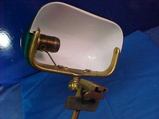 1920s EMERALITE CLAMP ON Style ROLLTOP DESK LAMP Brass GREEN Cased GLASS SHADE 6