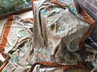 1930 Linen Sanderson Liberty Floral Bedspread Door Curtain Plush Velvet & Silk