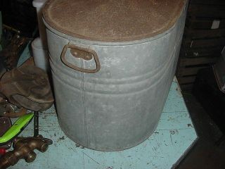 VINTAGE METAL GALVANIZED BOILER CAN TUB 5 GALLON ?? FARM COTTAGE GARDEN DECOR 2