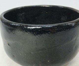 A054: Japanese tea bowl of OLD KURO - RAKU pottery with RAKU ' s sign,  Shifuku 2