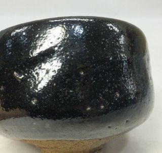 A054: Japanese tea bowl of OLD KURO - RAKU pottery with RAKU ' s sign,  Shifuku 3