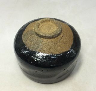 A054: Japanese tea bowl of OLD KURO - RAKU pottery with RAKU ' s sign,  Shifuku 9