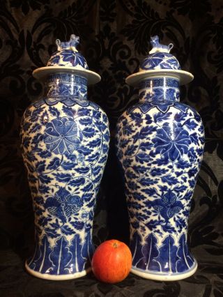 Stunning Large Antique Marked Chinese Porcelain Blue And White Vases 15 "