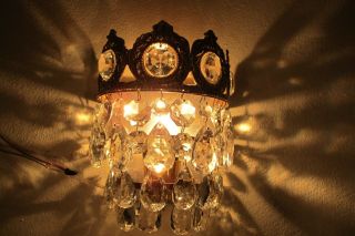 Vintage Basket Style Crystal Wall Sconces Aplique 1940 ' s.  6 in 3