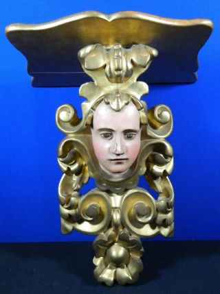 Antique Colonial Hand Carved Wood Shelf Angel Saint Mexico 2