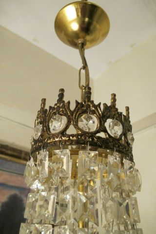 Antique Vnt.  BIG French Basket style Crystal Chandelier Lamp Light 1940 ' s 12 in 7