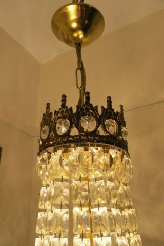 Antique Vnt.  BIG French Basket style Crystal Chandelier Lamp Light 1940 ' s 12 in 8
