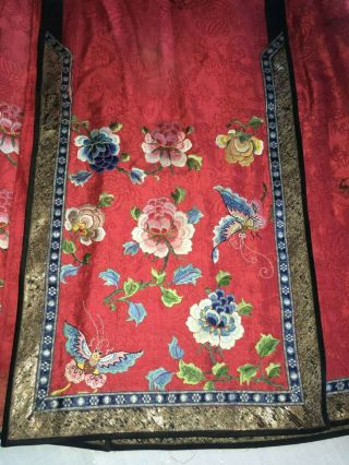 Antique 19thC Chinese Red Silk Damask Hand Embroidered Wedding Skirt 4