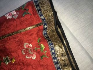 Antique 19thC Chinese Red Silk Damask Hand Embroidered Wedding Skirt 5