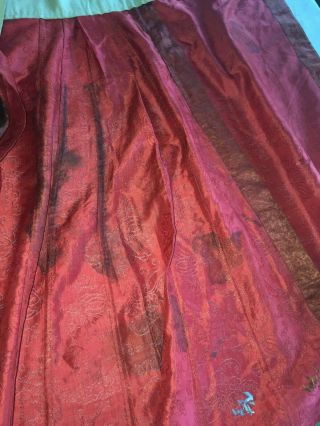 Antique 19thC Chinese Red Silk Damask Hand Embroidered Wedding Skirt 8
