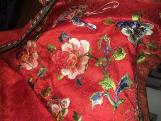 Antique 19thC Chinese Red Silk Damask Hand Embroidered Wedding Skirt 9