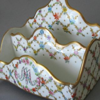 Antique Dresden Hp Porcelain Letter Holder Marie Antoinette Flowers W Gilt Paste