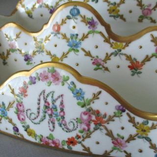 Antique DRESDEN HP Porcelain Letter Holder MARIE ANTOINETTE Flowers w GILT Paste 3