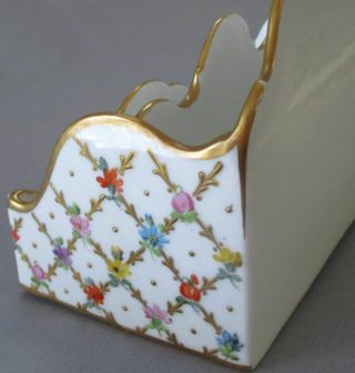 Antique DRESDEN HP Porcelain Letter Holder MARIE ANTOINETTE Flowers w GILT Paste 4
