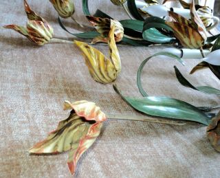 Pr Vtg FLORENTINE TOLE Flowers Metal WALL SCONCES Handpainted ITALY ELECTRIC MCM 6
