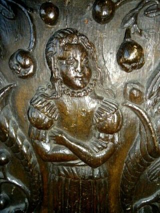 Rare 16th Century Oak Carved Coffer Panel,  Female Figure Stood Arms Folding
