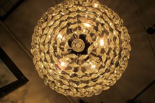 Antique Vnt.  HUGE French Basket Style Crystal Chandelier Lamp Light 1940 ' s18 in 11