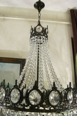 Antique Vnt.  HUGE French Basket Style Crystal Chandelier Lamp Light 1940 ' s18 in 6