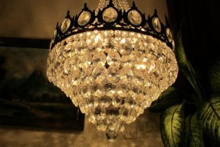 Antique Vnt.  HUGE French Basket Style Crystal Chandelier Lamp Light 1940 ' s18 in 7
