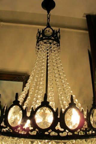 Antique Vnt.  HUGE French Basket Style Crystal Chandelier Lamp Light 1940 ' s18 in 9