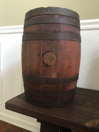 Vintage Antique Small Oak Wood Whiskey Keg Barrel Bar Decor