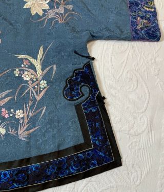 Antique Chinese Silk embroidered Surcoat Kimono Jacket Robe Moth Flowers Motif 11